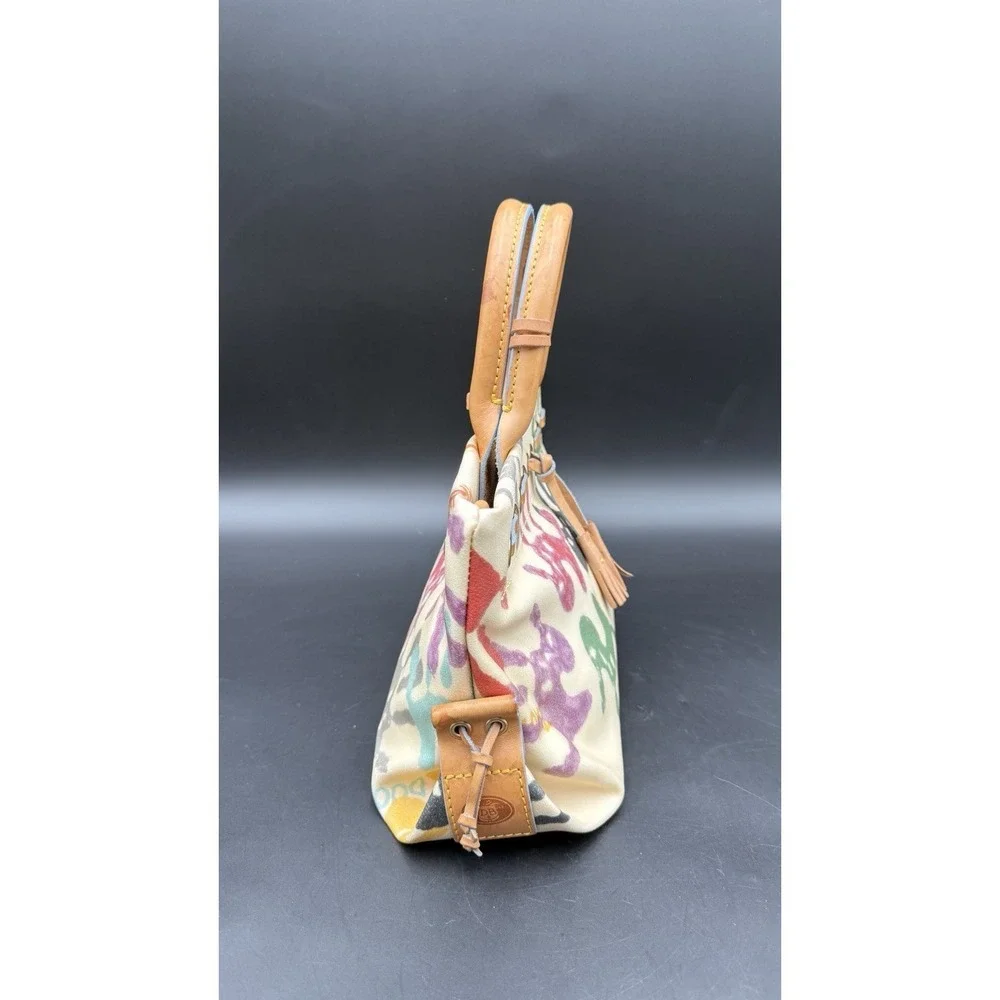 Vintage Dooney & Bourke Canvas Graffiti Paint Splatter Purse Bag Tassels